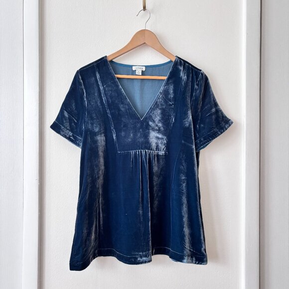 Sundance Briella V-Neck Velvet Silk Blend Babydoll Top - Picture 2 of 6